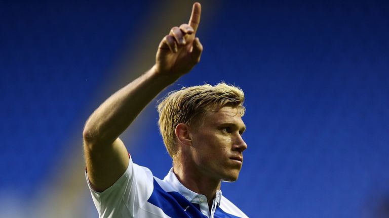 Pavel Pogrebnyak of Reading celebrates after scoring the opening goal of the game during the Capital One Cup 