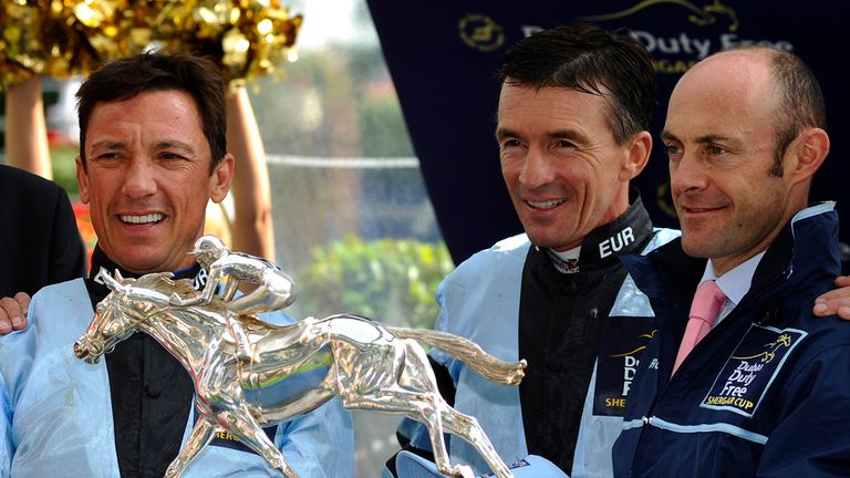 Frankie Dettori of Italy, Adrie De Vries of the Netherlands and Olivier Peslier of France win The Shergar Cup for team Europe