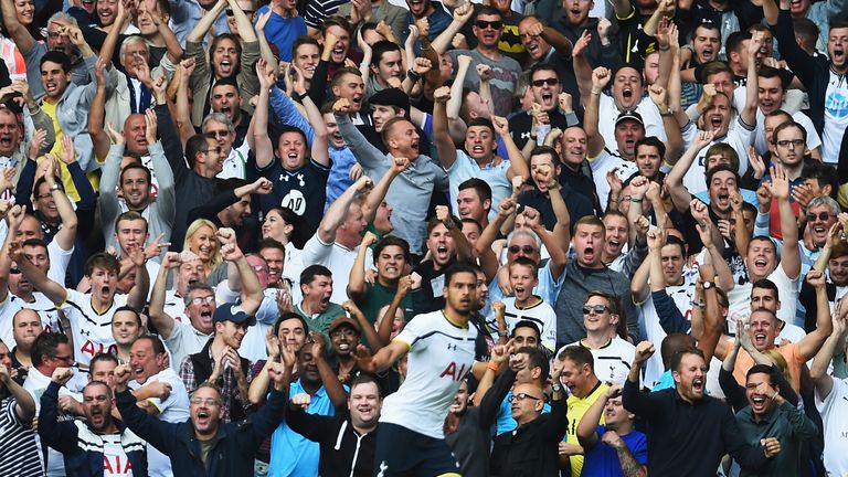 Tottenham winger Nacer Chadli celebrates his opener with the Spurs fans.
