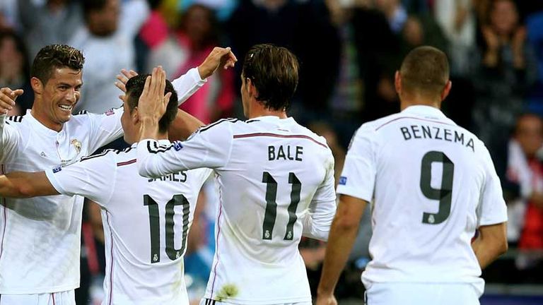 Cristiano Ronaldo celebrates goal for Real Madrid v Sevilla in UEFA Super Cup