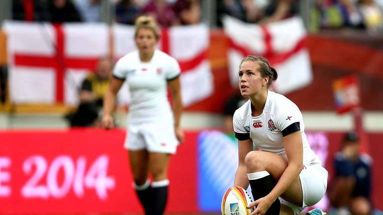 Emily Scarratt of England prepares to kick during the final