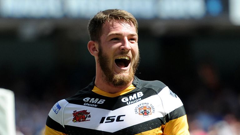 Castleford Tigers' Daryl Clark celebrates after scoring a try during the First Utility Super League Magic Weekend match at the Etihad Stadium, Manchester.