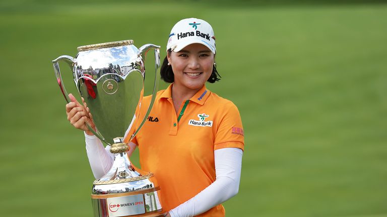 So Yeon Ryu of South Korea holds the championship trophy after her two stroke victory at the LPGA Canadian Open