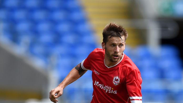 Cardiff player Guido Burgstaller in action during the friendly match between Cardiff City and VFL Wolfsburg 