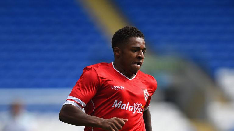 Kadeem Harris of Cardiff in action during the friendly match between Cardiff City and VFL Wolfsburg at Cardiff City Stadium 