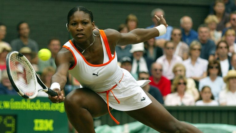 Serena Williams in action in the Wimbledon 2003 final against sister Venus