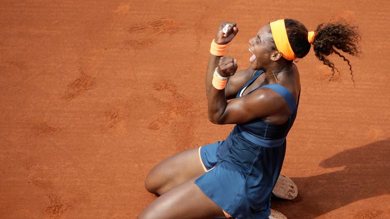 USA's Serena Williams celebrates her victory over Russia's Maria Sharapova at the end of their French tennis Open final match in 2013 