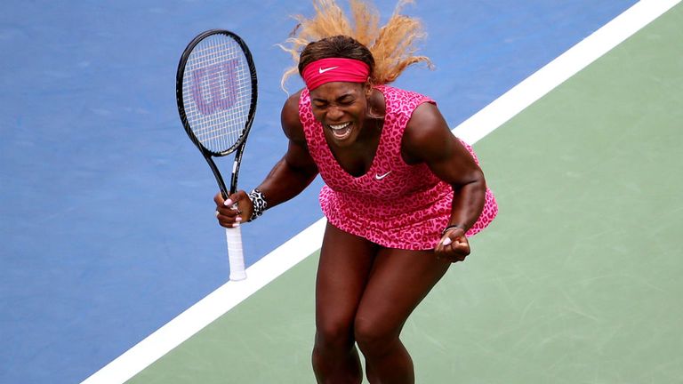 Serena Williams celebrates after defeating Varvara Lepchenko at the US Open 2014