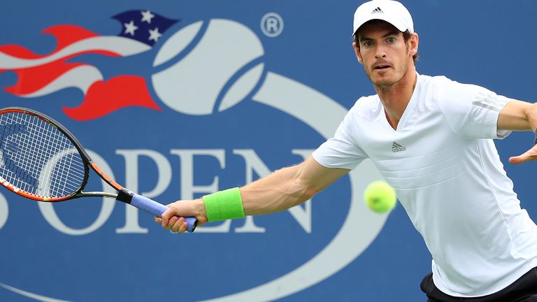 NEW YORK, NY - AUGUST 30:  Andy Murray of Great Britain returns a shot against Andrey Kuznetsov of Russia during their men's singles third round match on D