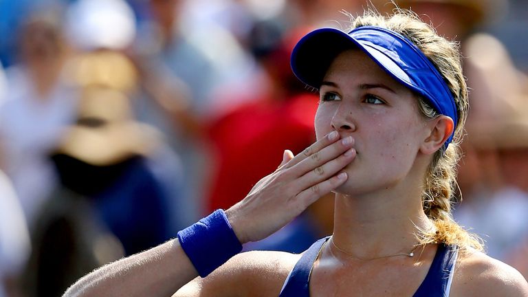 Eugenie Bouchard of Canada reacts after a point against Olga Govortsova of Belarus