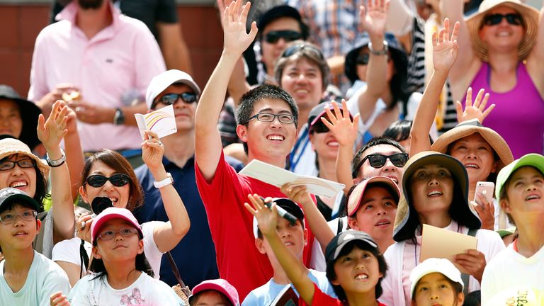 Fans attend the men's singles first round match between Kei Nishikori of Japan and Wayne Odesnik 