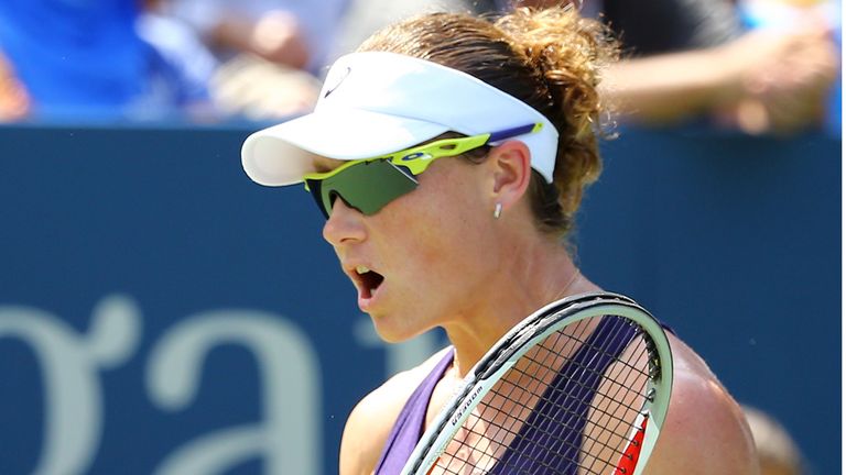 NEW YORK, NY - AUGUST 26:  Samantha Stosur of Australia reacts against Lauren Davis of the United States during their women's singles first round match on 