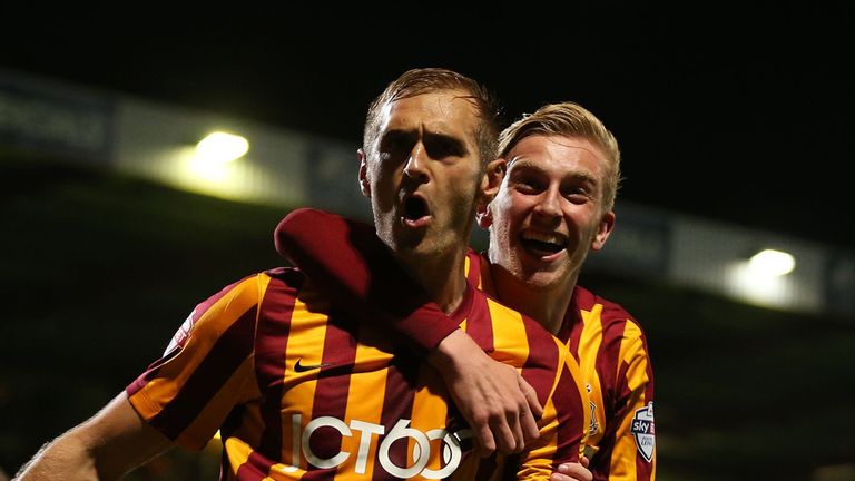 Bradford City's James Hanson celebrates scoring during the Capital One Cup Second Round match at Valley Parade, Bradford.