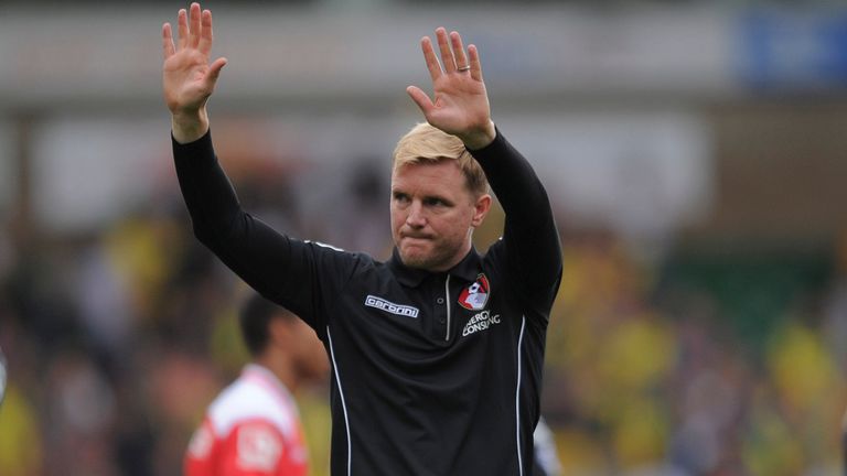 AFC Bournemouth's Eddie Howe salutes fans after their 1-1 draw during the Sky Bet Championship match at Carrow Road, Norwich.