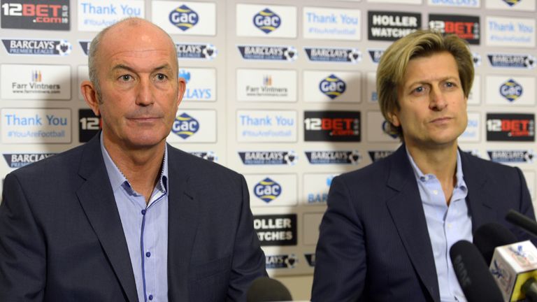 File photo dated 25-11-2013 of Crystal Palace manager Tony Pulis with Chairman Steve Parish. PRESS ASSOCIATION Photo. Issue date: Thursday August 14, 2014.