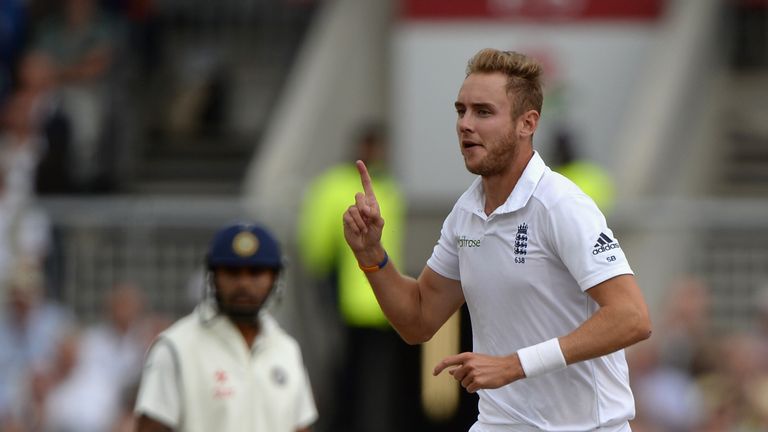 Stuart Broad of England celebrates during day one of fourth Test against India