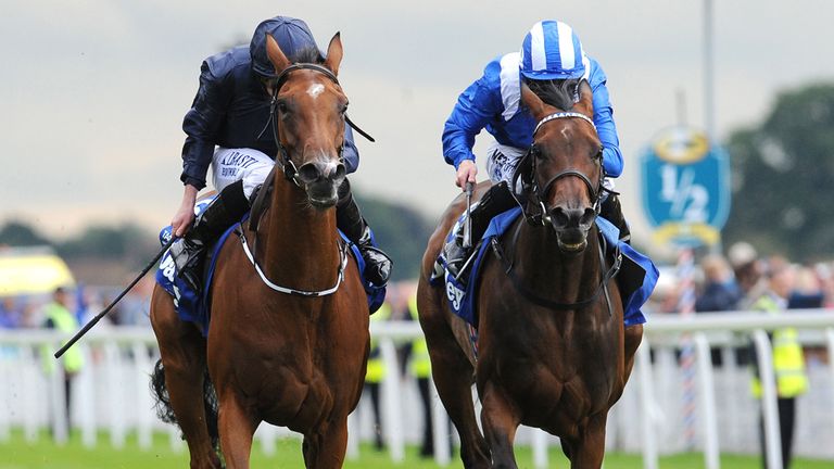 Tapestry (left) beats Taghrooda to win the Darley Yorkshire Oaks 