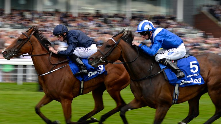 Tapestry (L) wins The Darley Yorkshire Oaks from Taghrooda