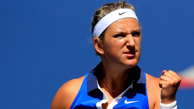 Victoria Azarenka of Belarus reacts against Christina McHale of the United States during their women's singles second round match at the US Open