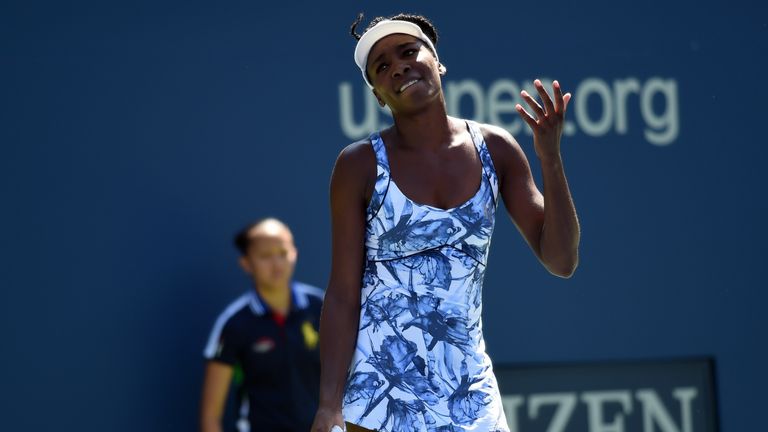 Venus Williams reacts to a point at the US Open