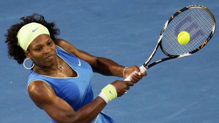 Serena Williams plays a forehand return during her women's singles final match against Dinara Safina in the 2009 Australian Open 