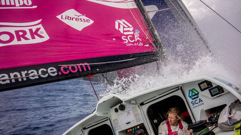 Annie Lush of Team SCA during training for the Volvo Ocean Race