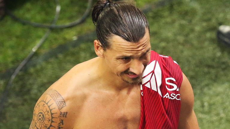 Paris Saint-Germain's Swedish midfielder Zlatan Ibrahimovic leaves the field after the French L1 football 