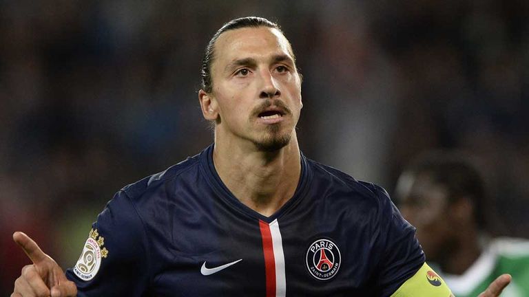 Paris Saint-Germain's Swedish midfielder Zlatan Ibrahimovic celebrates after scoring a goal during the 