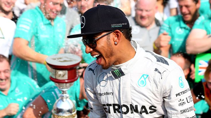 Lewis Hamilton celebrates his victory of the Italian GP