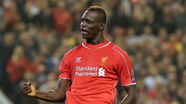Liverpool's Mario Balotelli celebrates scoring their first goal of the game during the UEFA Champions League, Group B match at Anfield, Liverpool.