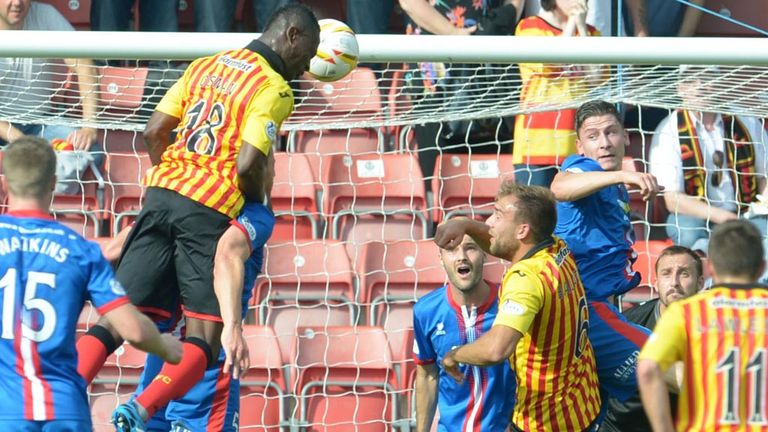 Abdul Osman heads Partick 2-1 ahead against Inverness at Firhill