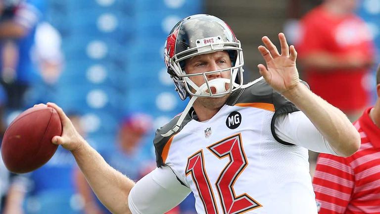 ORCHARD PARK, NY - AUGUST 23:  Josh McCown #12 of the Tampa Bay Buccaneers warms up before the game against the Buffalo Bills at Ralph Wilson Stadium on Au