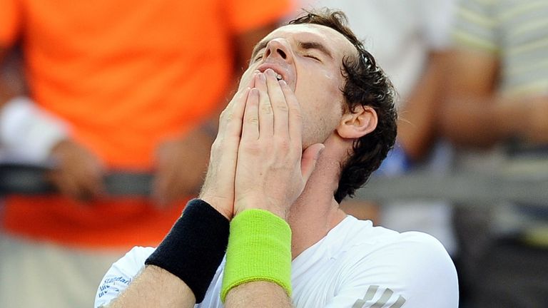 Andy Murray of Britain reacts after winning the inaugural ATP Shenzhen Open