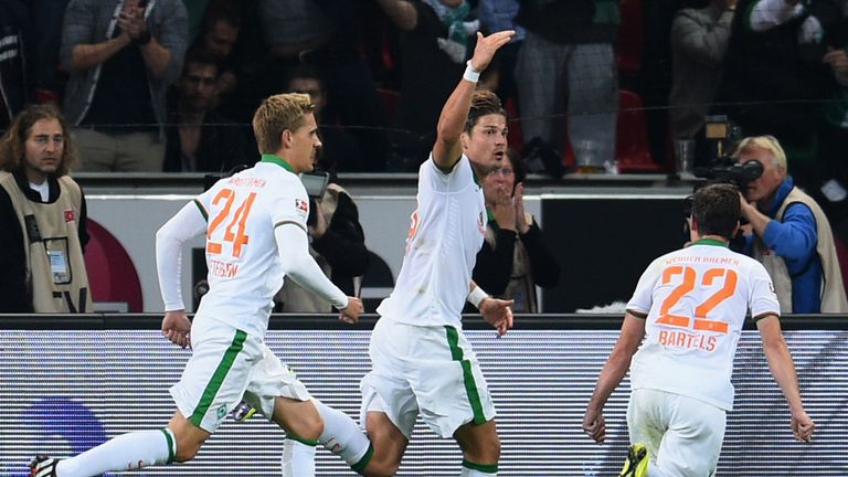 Sebastian Prodl celebrates his equalising goal for Werder Bremen