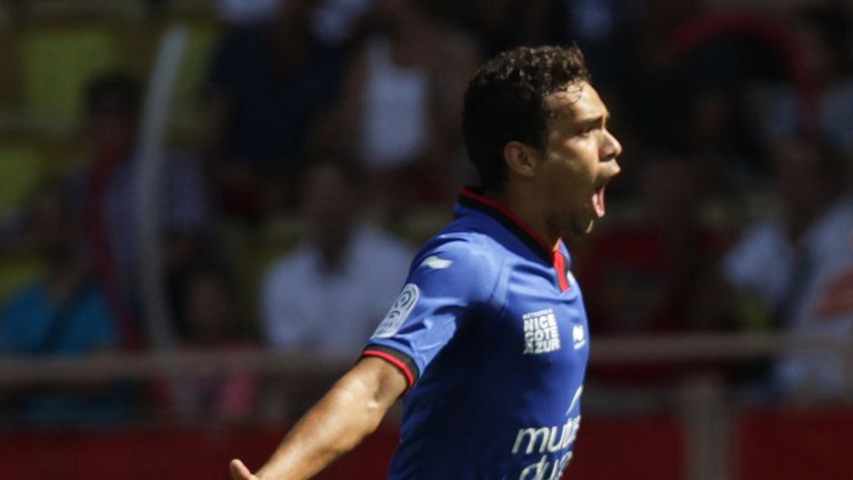 Nice's Brazilian midfielder Carlos Eduardo celebrates after scoring  the French L1 football match Monaco (ASM) 