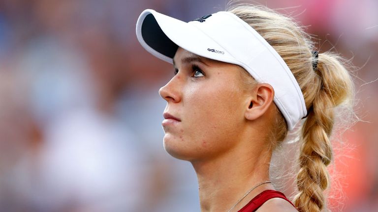 Caroline Wozniacki looks on against Serena Williams in the 2014 US Open final