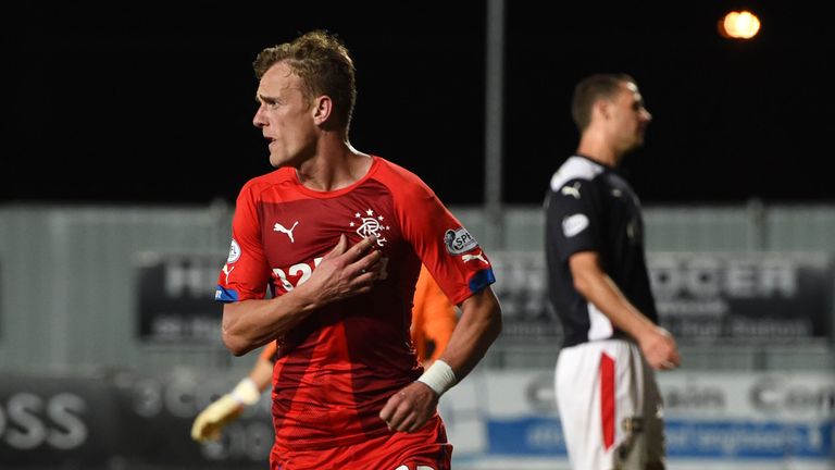 Rangers ace Dean Shiels celebrates after firing the visitors into the lead