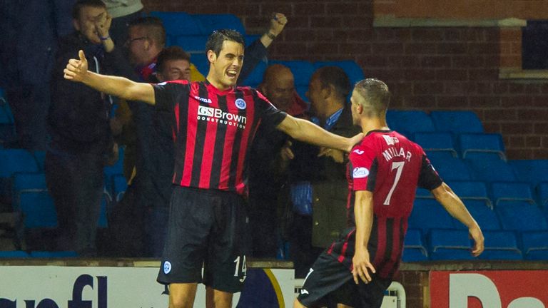 St Johnstone's Brian Graham (left) celebrates with Chris Millar after giving his side the lead over Kilmarnock. 