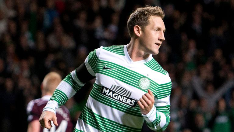 Celtic's Kris Commons celebrates his goal from the penalty spot during the Scottish League Cup Third Round match at Celtic Park, Glasgow.