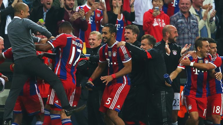 Jerome Boateng: Mobbed by team-mates and Pep Guardiola