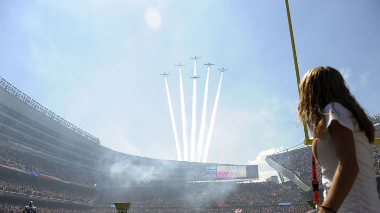 A flyover before the game between the Chicago Bears and the Buffalo Bills on September 7, 2014 at Soldier Field in Chicago