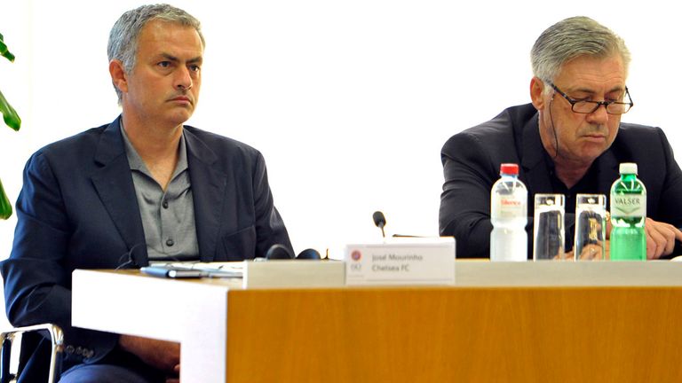 Chelsea's Jose Mourinho and Real Madrid coach Carlo Ancelotti 