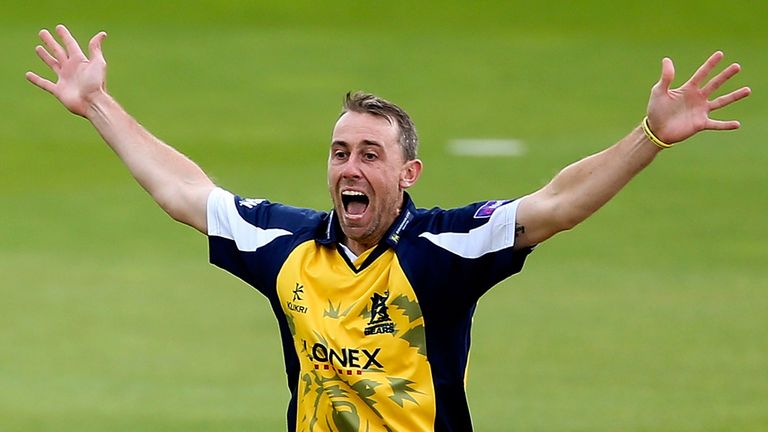 BIRMINGHAM, ENGLAND - JULY 08: Rikki Clarke of Birmingham appeals during the Natwest T20 Blast match between Birmingham and Nottinghamshire.