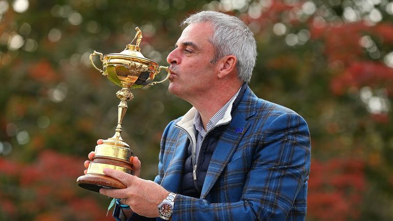 AUCHTERARDER, SCOTLAND - SEPTEMBER 29:  Paul McGinley, the victorious European Ryder Cup team captain, poses during a photocall at the Gleneagles hotel on 