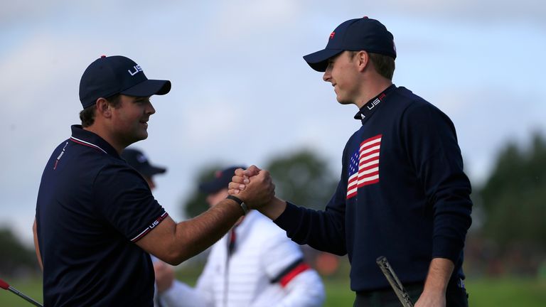 Patrick Reed (L) and Jordan Spieth of the United States at the Ryder Cup