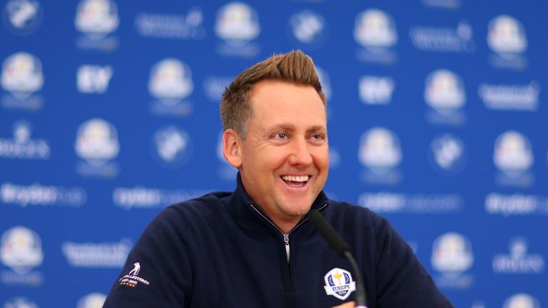 Ian Poulter of Europe speaks at a press conference ahead of the 2014 Ryder Cup