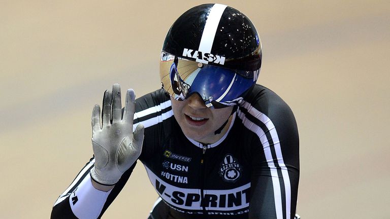 Jess Varnish (right) celebrates winning the Womens Sprint during day three of the British Cycling National Track Championships at the National Cycling Cent