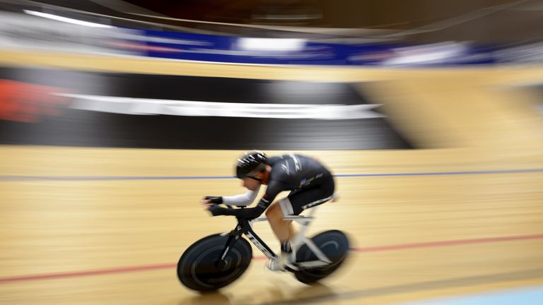 Recently retired German cyclist Jens Voigt rides during his world hour record attempt at the Velodrome Suisse in Grenchen