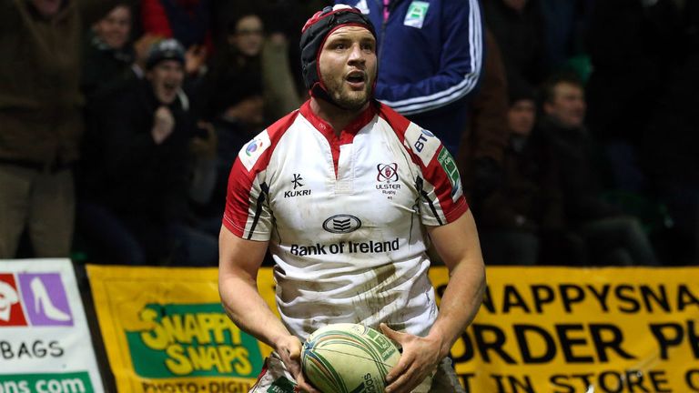 Dan Tuohy of Ulster celebrates after scoring a last minute try during the Heineken Cup match