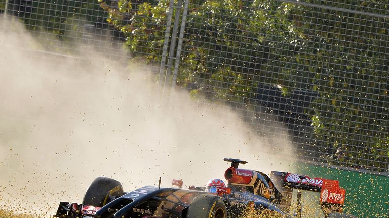 Romain Grosjean slides into the gravel at Melbourne